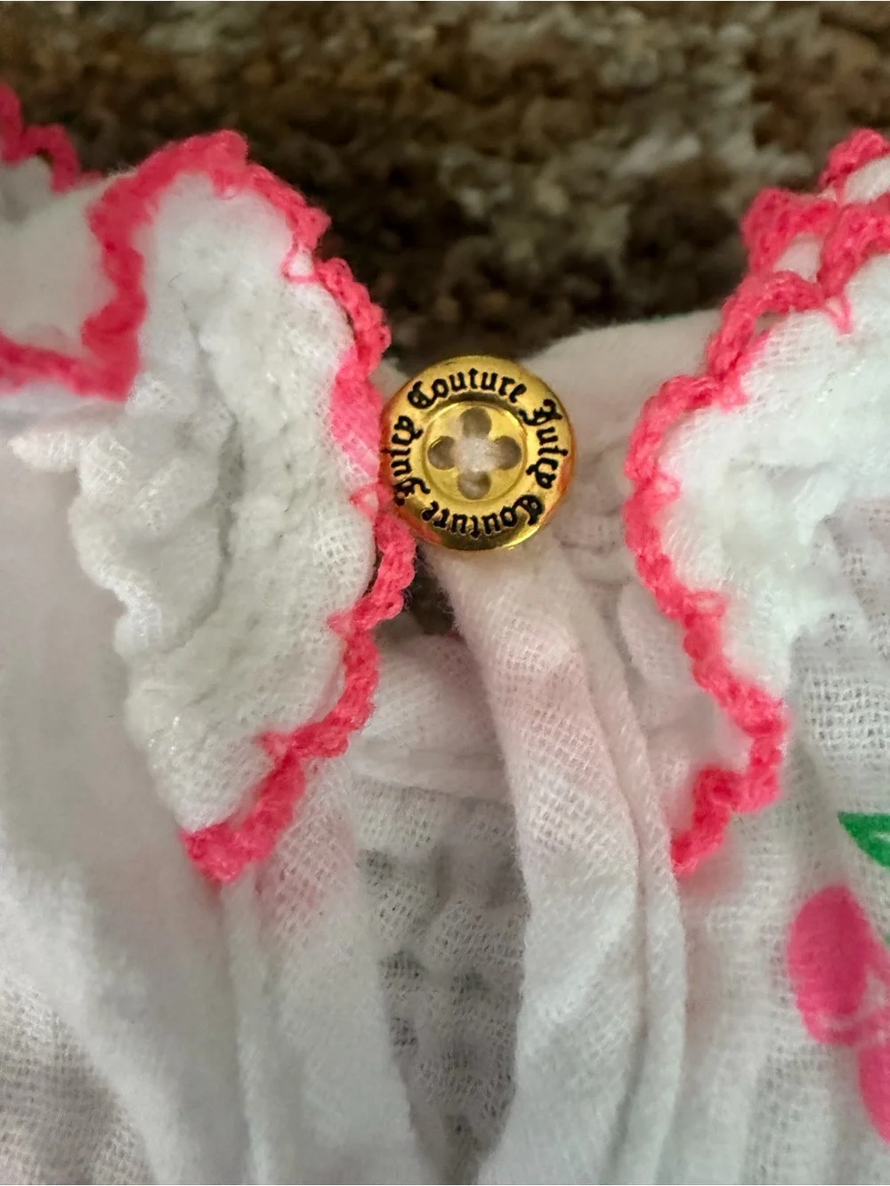 Juicy Couture White Baby Top with Pink Trim and Cherry Print
